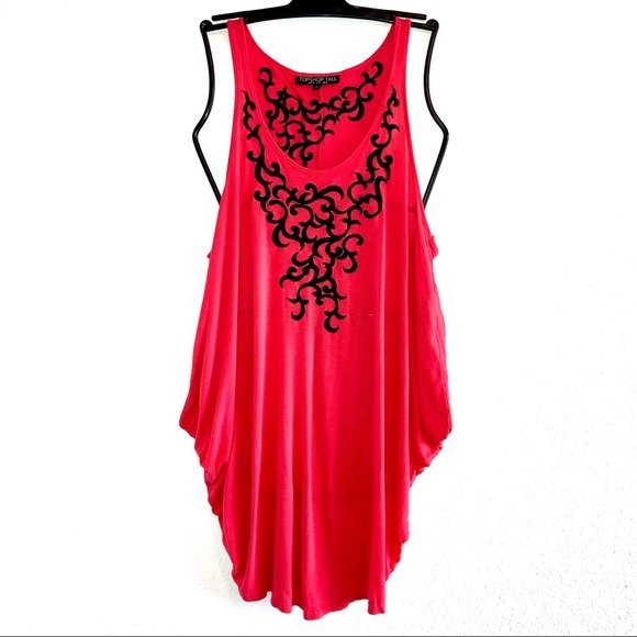 Topshop Dresses & Skirts - Topshop Bright Red Sleeveless Mini Dress with Black Appliqué